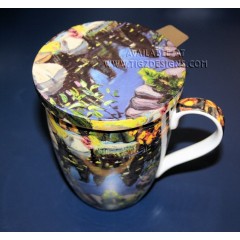 McIntosh Fine Bone China Tea Mug w/Infuser & Lid - Arthur Lismer Lily Pond
